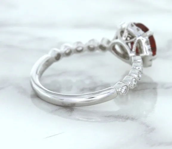 1.75ct Unheated GIA Certified Round Ruby Ring with Diamond Halo in 18K White Gold