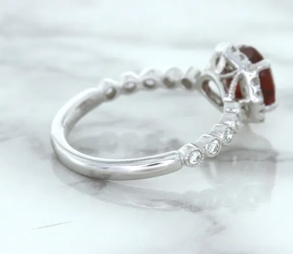 1.75ct Unheated GIA Certified Round Ruby Ring with Diamond Halo in 18K White Gold