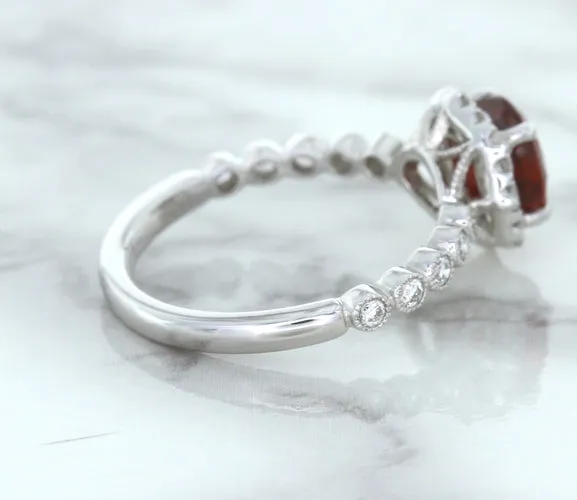 1.75ct Unheated GIA Certified Round Ruby Ring with Diamond Halo in 18K White Gold