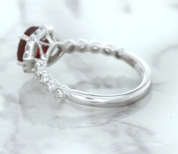 1.75ct Unheated GIA Certified Round Ruby Ring with Diamond Halo in 18K White Gold