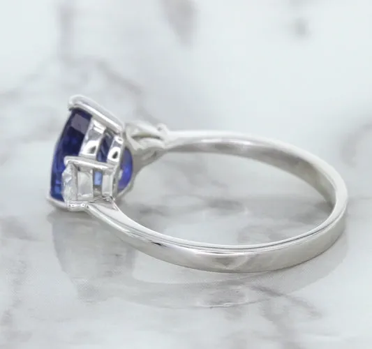 1.80ct. Pear Blue Sapphire Ring with Diamond Accents in 18K White Gold