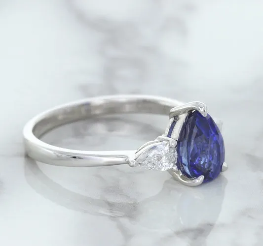 1.80ct. Pear Blue Sapphire Ring with Diamond Accents in 18K White Gold