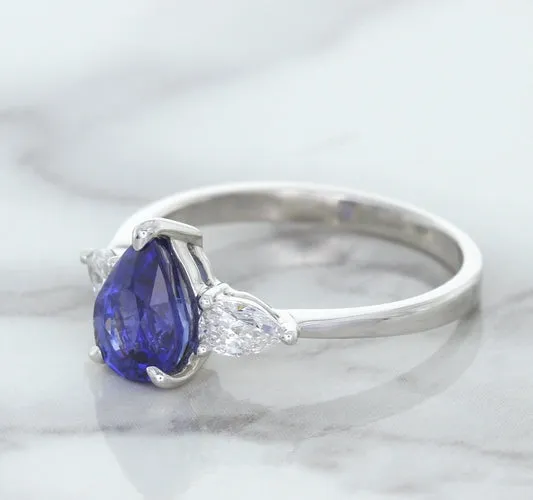 1.80ct. Pear Blue Sapphire Ring with Diamond Accents in 18K White Gold