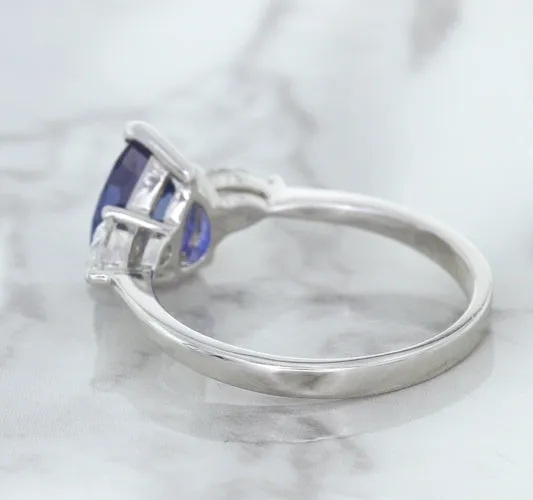 1.80ct. Pear Blue Sapphire Ring with Diamond Accents in 18K White Gold