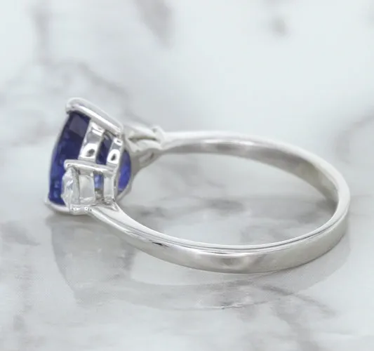 1.80ct. Pear Blue Sapphire Ring with Diamond Accents in 18K White Gold