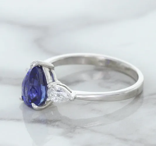 1.80ct. Pear Blue Sapphire Ring with Diamond Accents in 18K White Gold