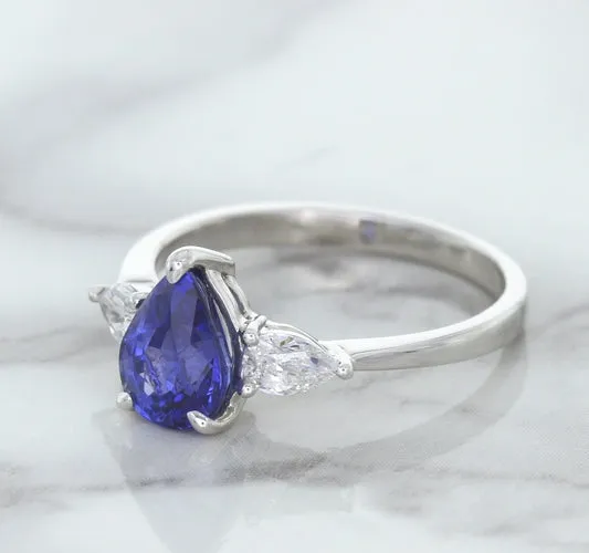 1.80ct. Pear Blue Sapphire Ring with Diamond Accents in 18K White Gold