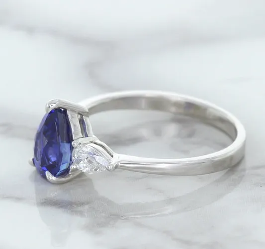 1.80ct. Pear Blue Sapphire Ring with Diamond Accents in 18K White Gold