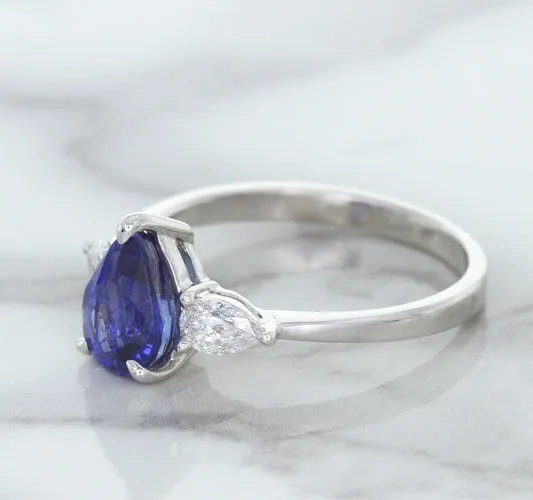 1.80ct. Pear Blue Sapphire Ring with Diamond Accents in 18K White Gold