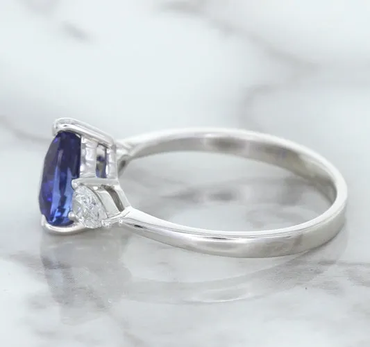 1.80ct. Pear Blue Sapphire Ring with Diamond Accents in 18K White Gold