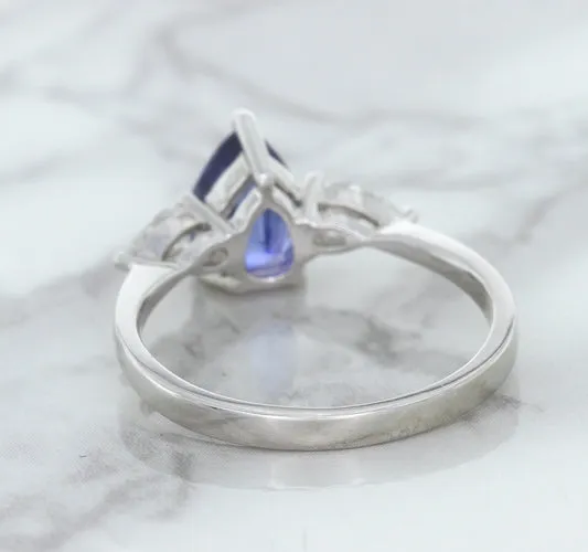 1.80ct. Pear Blue Sapphire Ring with Diamond Accents in 18K White Gold