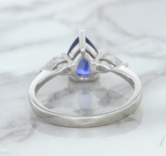 1.80ct. Pear Blue Sapphire Ring with Diamond Accents in 18K White Gold