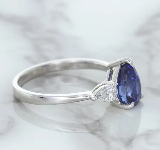 1.80ct. Pear Blue Sapphire Ring with Diamond Accents in 18K White Gold