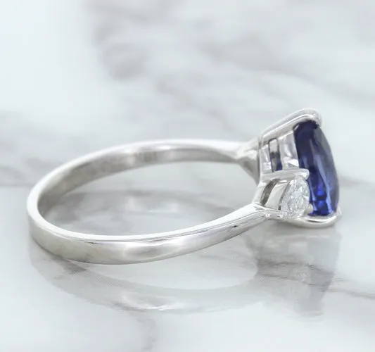 1.80ct. Pear Blue Sapphire Ring with Diamond Accents in 18K White Gold