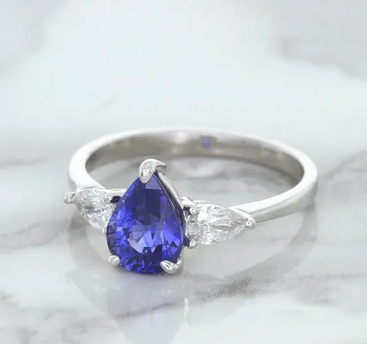 1.80ct. Pear Blue Sapphire Ring with Diamond Accents in 18K White Gold