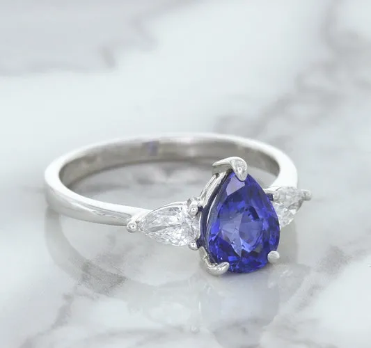 1.80ct. Pear Blue Sapphire Ring with Diamond Accents in 18K White Gold