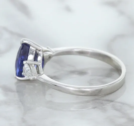 1.80ct. Pear Blue Sapphire Ring with Diamond Accents in 18K White Gold