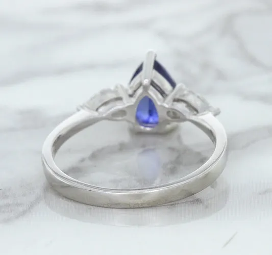 1.80ct. Pear Blue Sapphire Ring with Diamond Accents in 18K White Gold