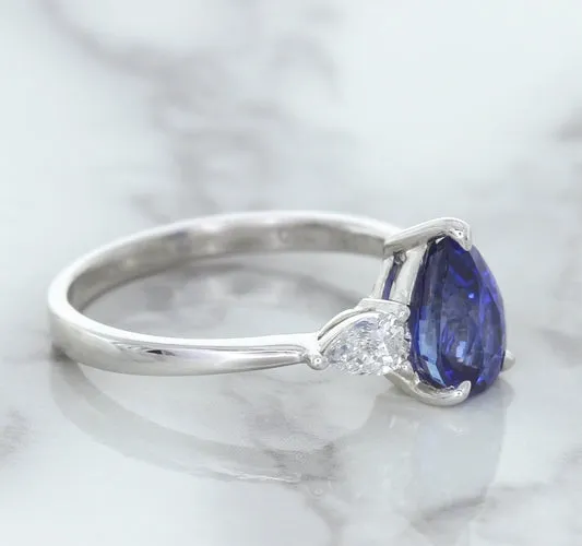 1.80ct. Pear Blue Sapphire Ring with Diamond Accents in 18K White Gold