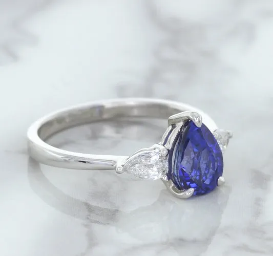 1.80ct. Pear Blue Sapphire Ring with Diamond Accents in 18K White Gold