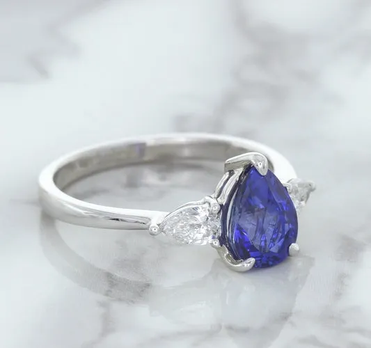 1.80ct. Pear Blue Sapphire Ring with Diamond Accents in 18K White Gold