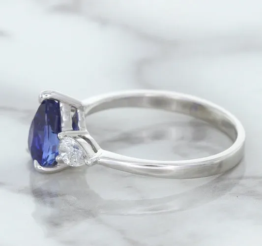 1.80ct. Pear Blue Sapphire Ring with Diamond Accents in 18K White Gold