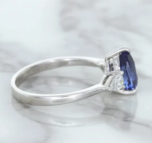 1.80ct. Pear Blue Sapphire Ring with Diamond Accents in 18K White Gold