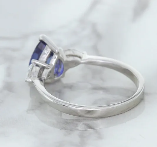 1.80ct. Pear Blue Sapphire Ring with Diamond Accents in 18K White Gold
