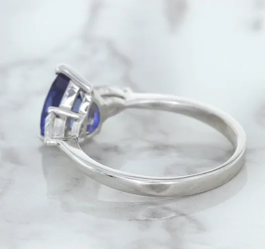 1.80ct. Pear Blue Sapphire Ring with Diamond Accents in 18K White Gold