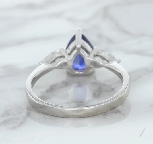 1.80ct. Pear Blue Sapphire Ring with Diamond Accents in 18K White Gold