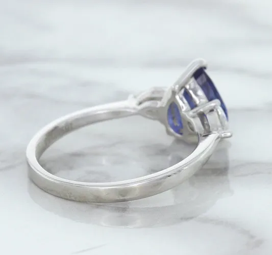 1.80ct. Pear Blue Sapphire Ring with Diamond Accents in 18K White Gold