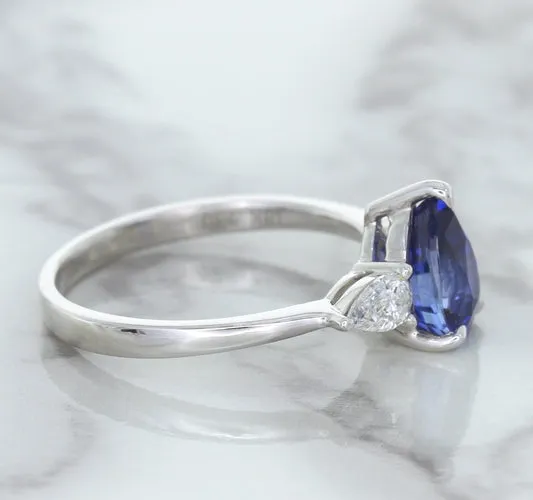 1.80ct. Pear Blue Sapphire Ring with Diamond Accents in 18K White Gold