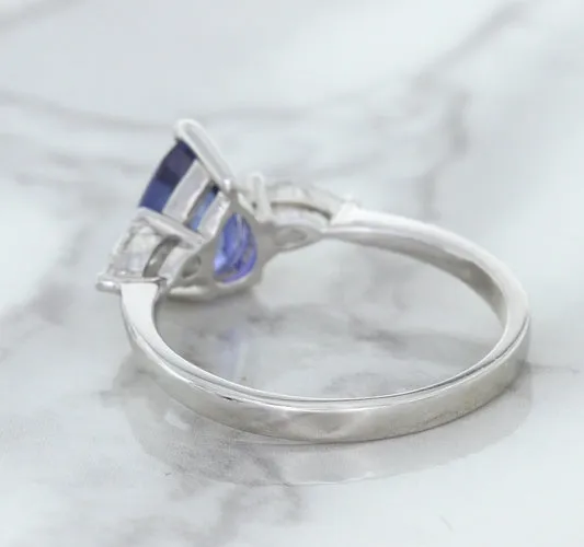 1.80ct. Pear Blue Sapphire Ring with Diamond Accents in 18K White Gold