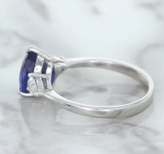 1.80ct. Pear Blue Sapphire Ring with Diamond Accents in 18K White Gold