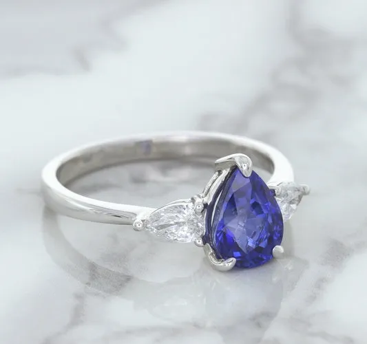 1.80ct. Pear Blue Sapphire Ring with Diamond Accents in 18K White Gold