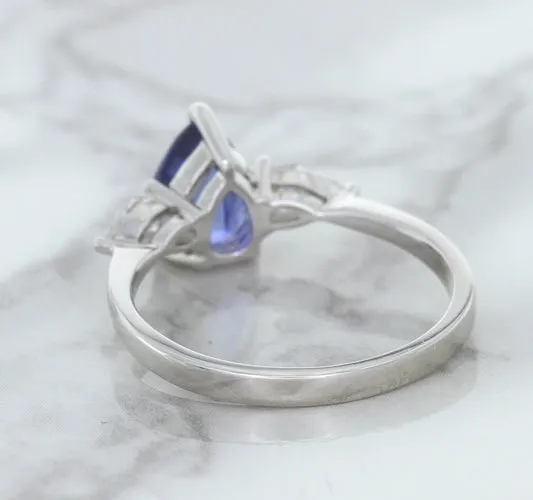 1.80ct. Pear Blue Sapphire Ring with Diamond Accents in 18K White Gold