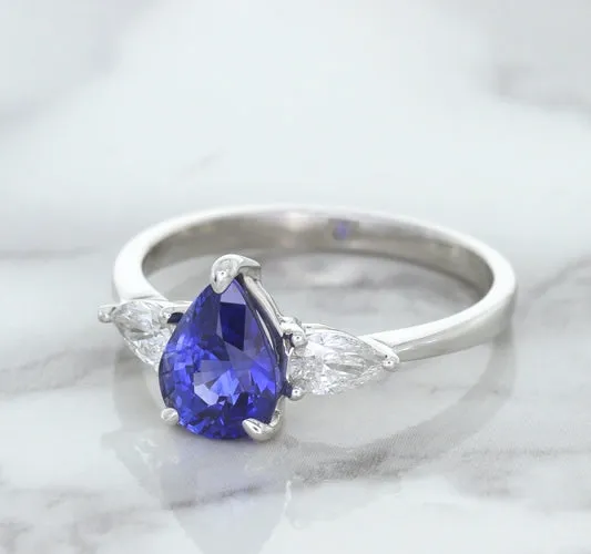 1.80ct. Pear Blue Sapphire Ring with Diamond Accents in 18K White Gold