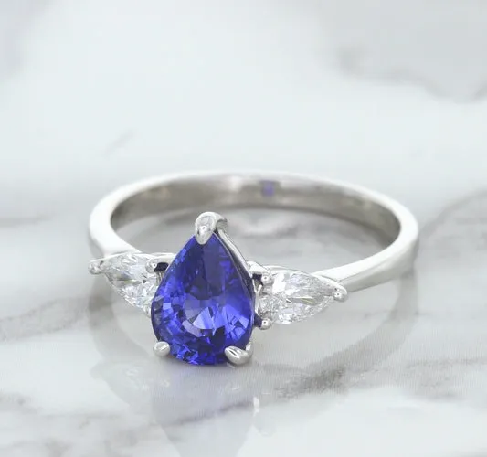 1.80ct. Pear Blue Sapphire Ring with Diamond Accents in 18K White Gold
