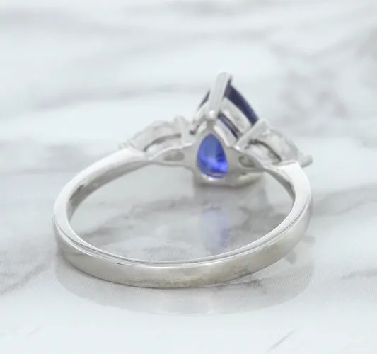 1.80ct. Pear Blue Sapphire Ring with Diamond Accents in 18K White Gold
