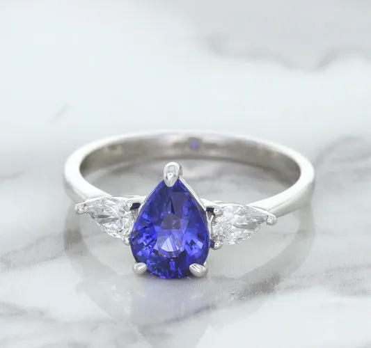 1.80ct. Pear Blue Sapphire Ring with Diamond Accents in 18K White Gold
