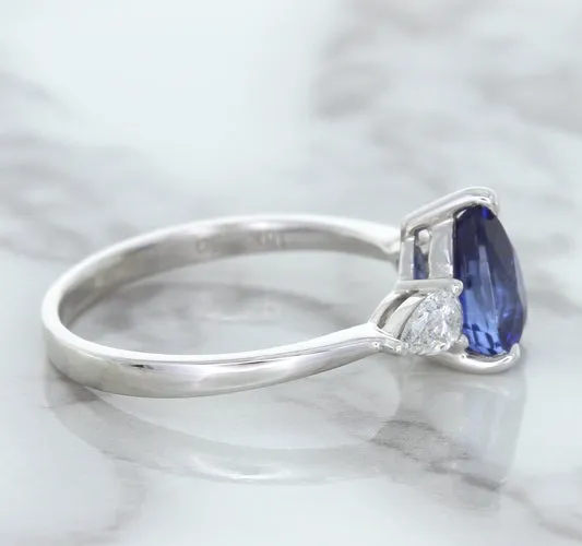 1.80ct. Pear Blue Sapphire Ring with Diamond Accents in 18K White Gold