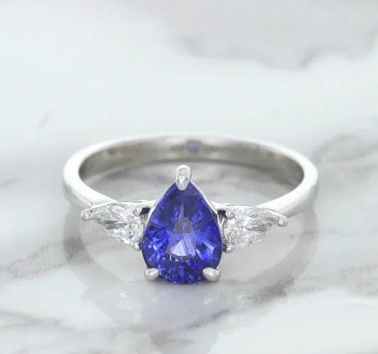 1.80ct. Pear Blue Sapphire Ring with Diamond Accents in 18K White Gold
