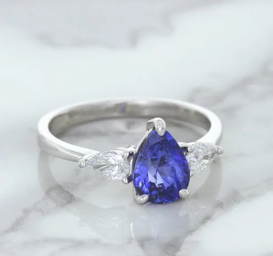 1.80ct. Pear Blue Sapphire Ring with Diamond Accents in 18K White Gold