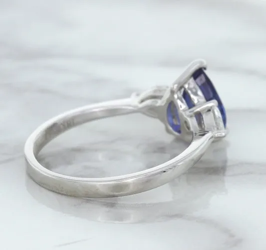 1.80ct. Pear Blue Sapphire Ring with Diamond Accents in 18K White Gold