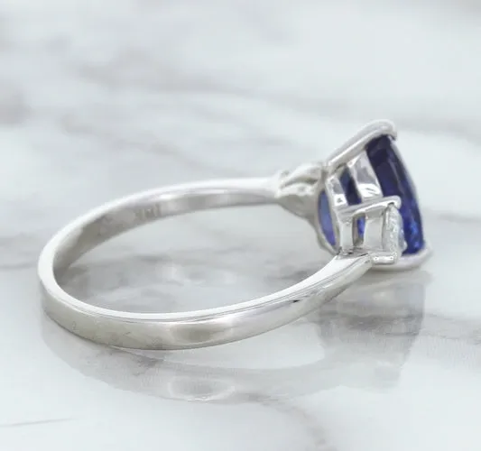 1.80ct. Pear Blue Sapphire Ring with Diamond Accents in 18K White Gold