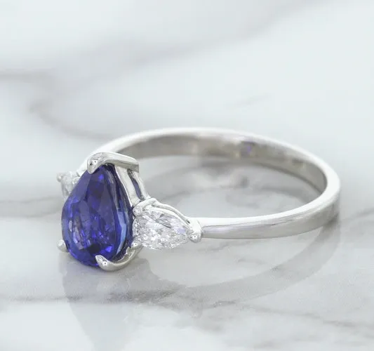 1.80ct. Pear Blue Sapphire Ring with Diamond Accents in 18K White Gold