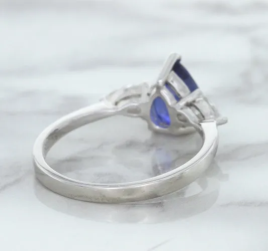 1.80ct. Pear Blue Sapphire Ring with Diamond Accents in 18K White Gold