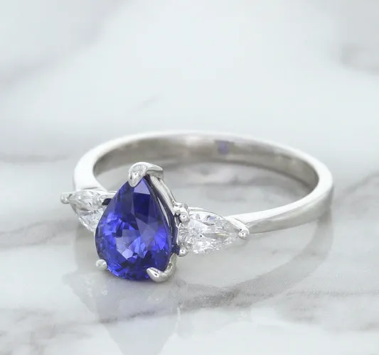 1.80ct. Pear Blue Sapphire Ring with Diamond Accents in 18K White Gold