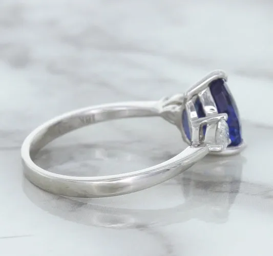 1.80ct. Pear Blue Sapphire Ring with Diamond Accents in 18K White Gold