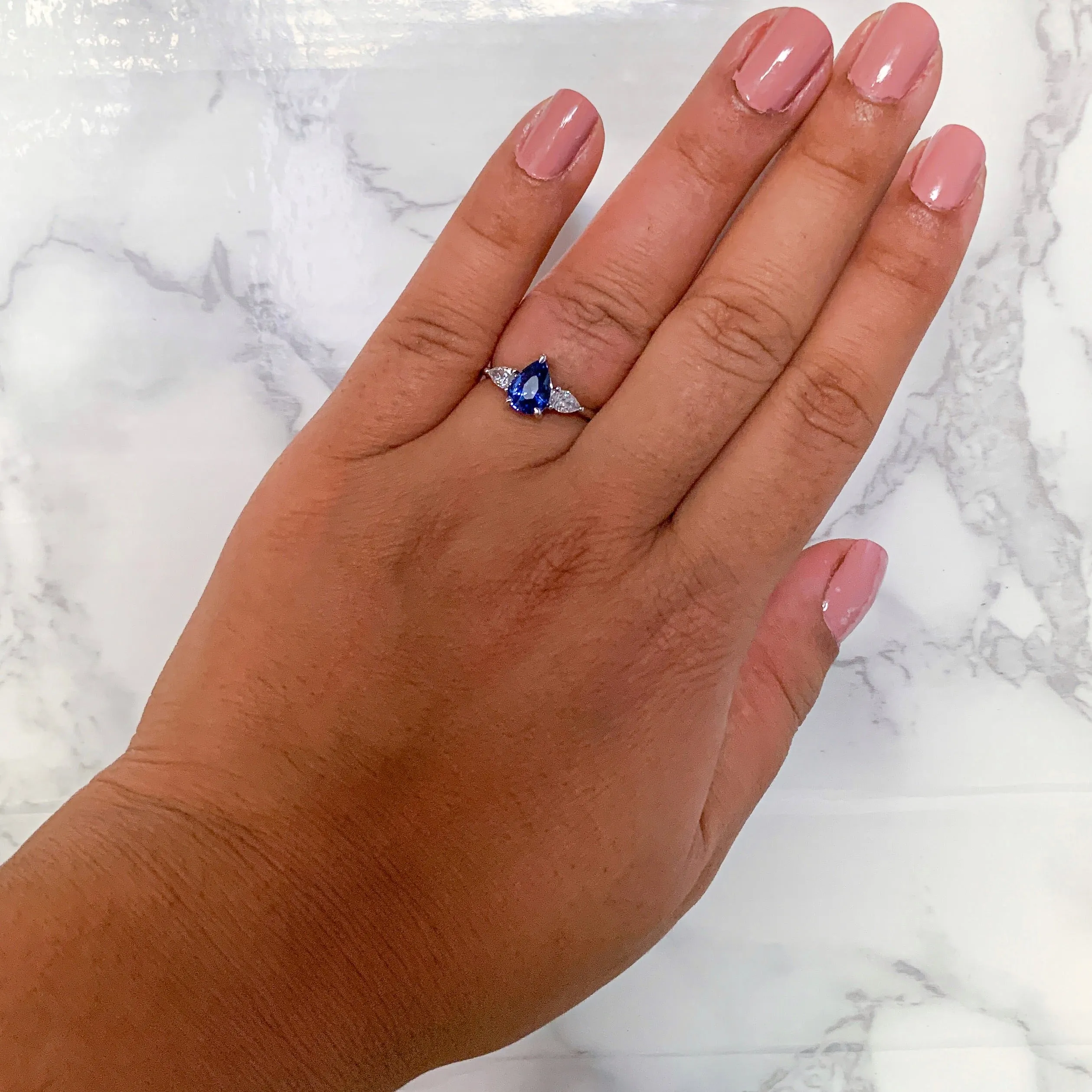 1.80ct. Pear Blue Sapphire Ring with Diamond Accents in 18K White Gold